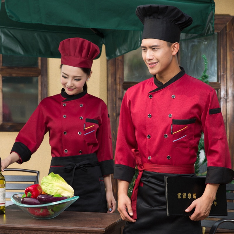 3 kleur Mannen Chef Kleding Hotel Restaurant Pastry Chef Kleding Lange Mouw Vrouwen Chef Uniformen Kleding