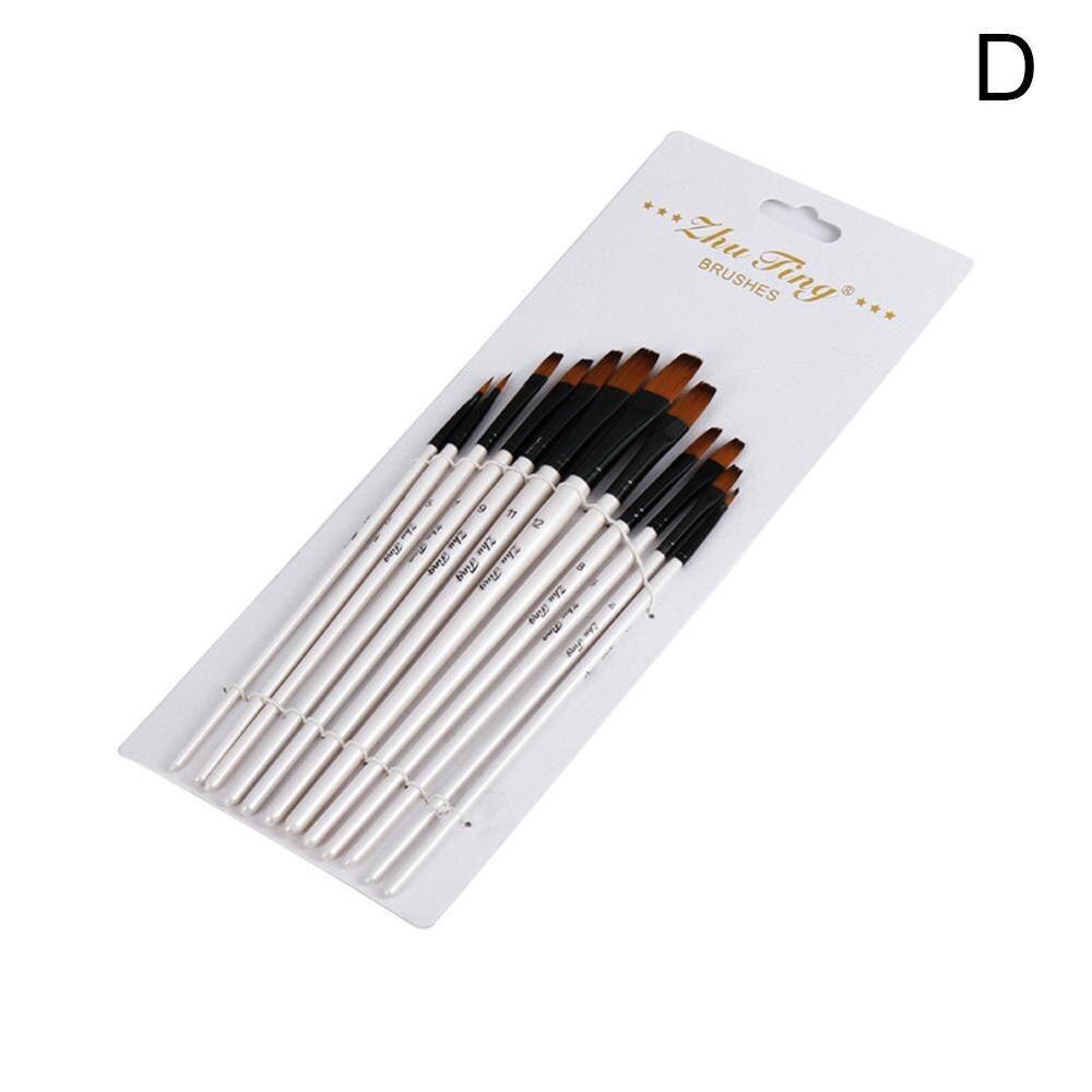 12pcs Nylon Hair Wooden Handle Paint Brush Pen Set For Learning Diy Oil Acrylic Painting Art Paint Brushes Supplies: D