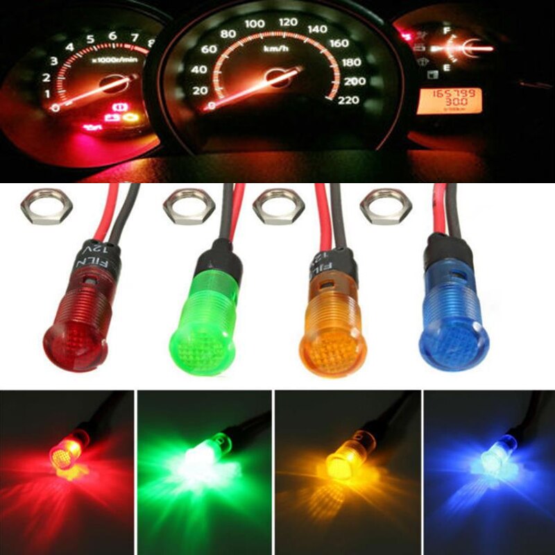 Car Boat LED Warning Dashboard Dash Signal Lights Pilot Lamp 220V 10mm Durable
