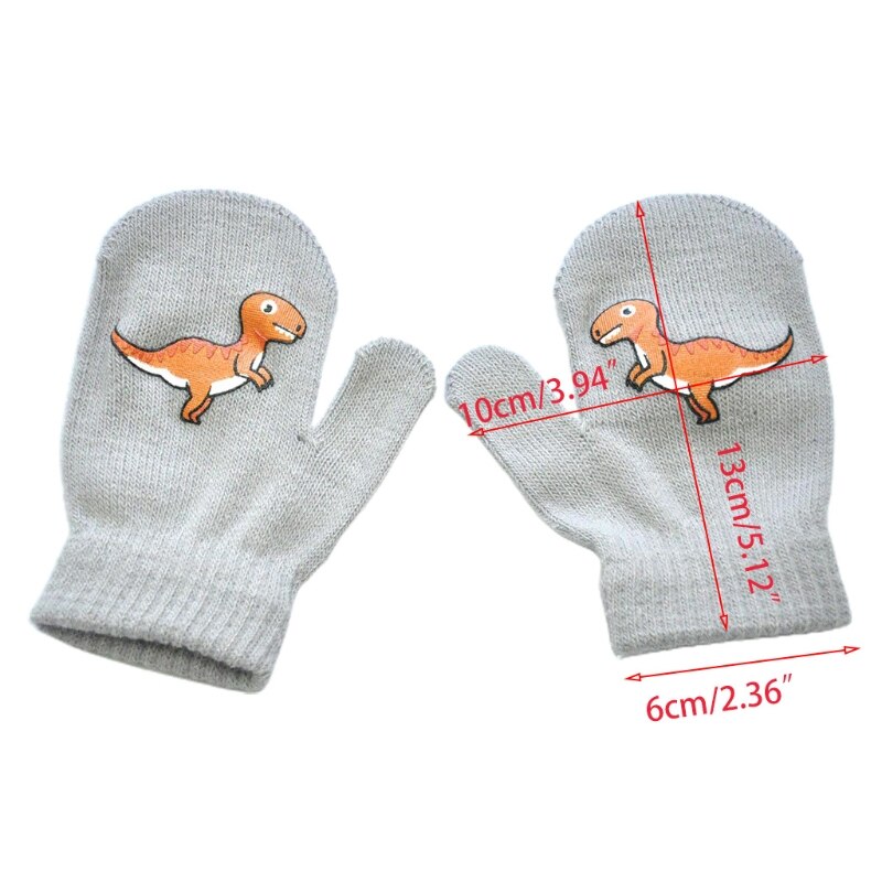 Guantes elásticos de invierno para niños pequeños, manoplas de tejido cálido con estampado de dibujos animados de dinosaurios, de 1 a 5 años