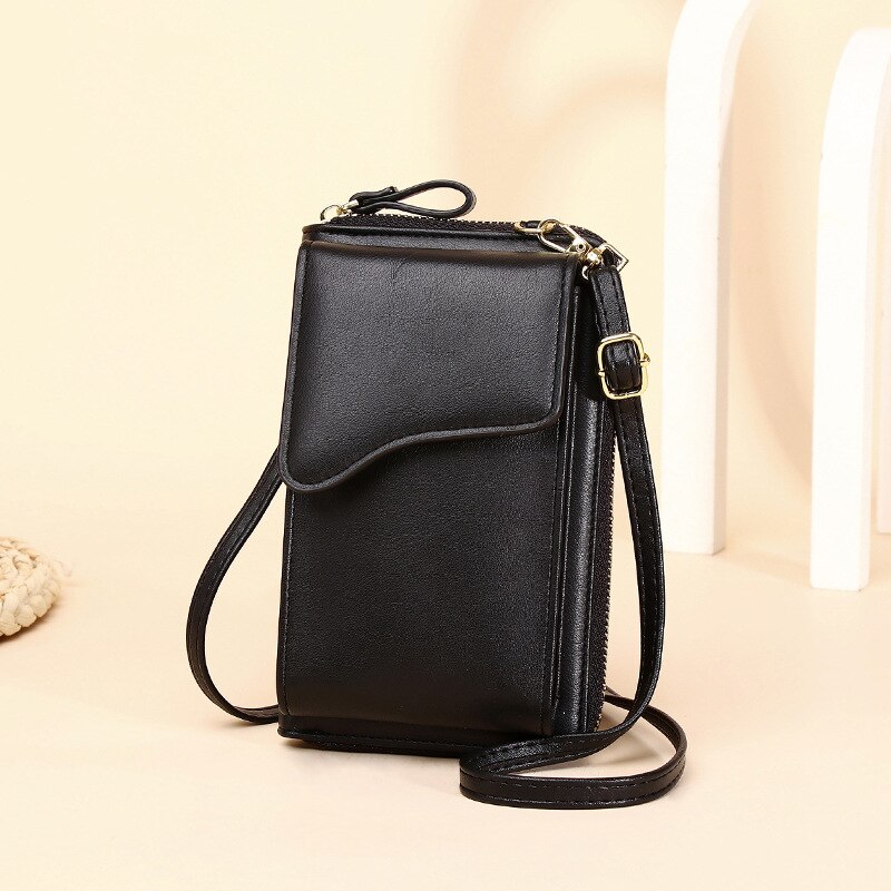 PU Leather Small Shoulder Bag Casual Handbag Crossbody Bags for Women Phone Pocket Girl Purse Mini Messenger Bags: Black