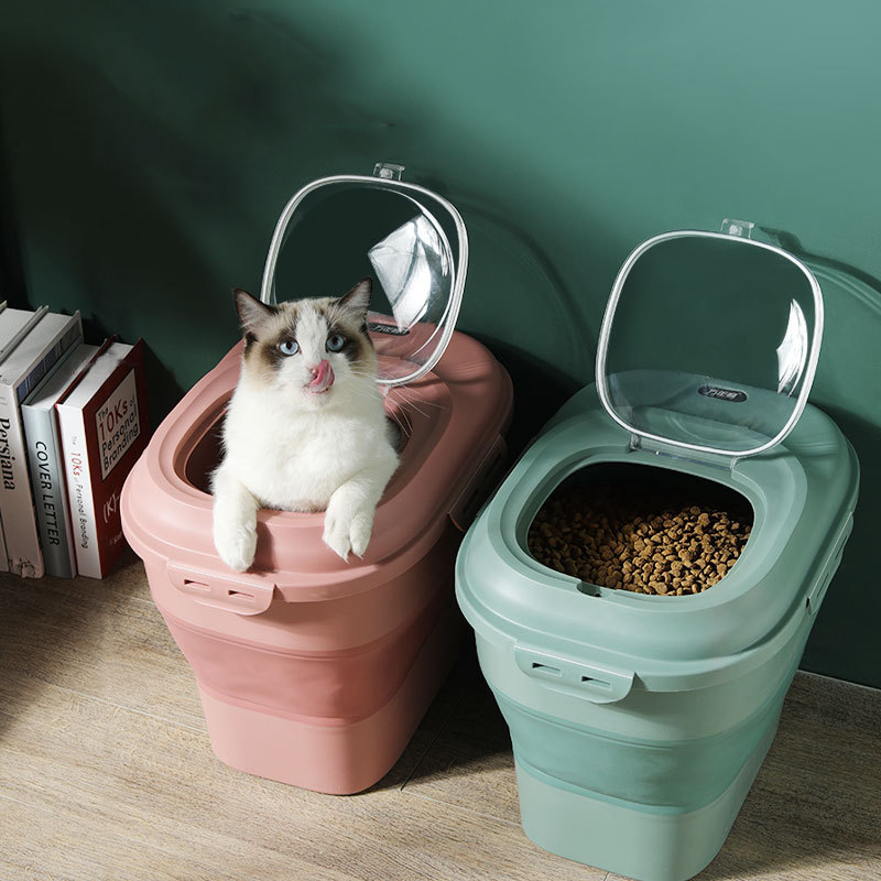 Contenedores plegables de almacenamiento de alimentos para mascotas, cubo sellado de gran capacidad, hermético, para perros y gatos, suministros para mascotas