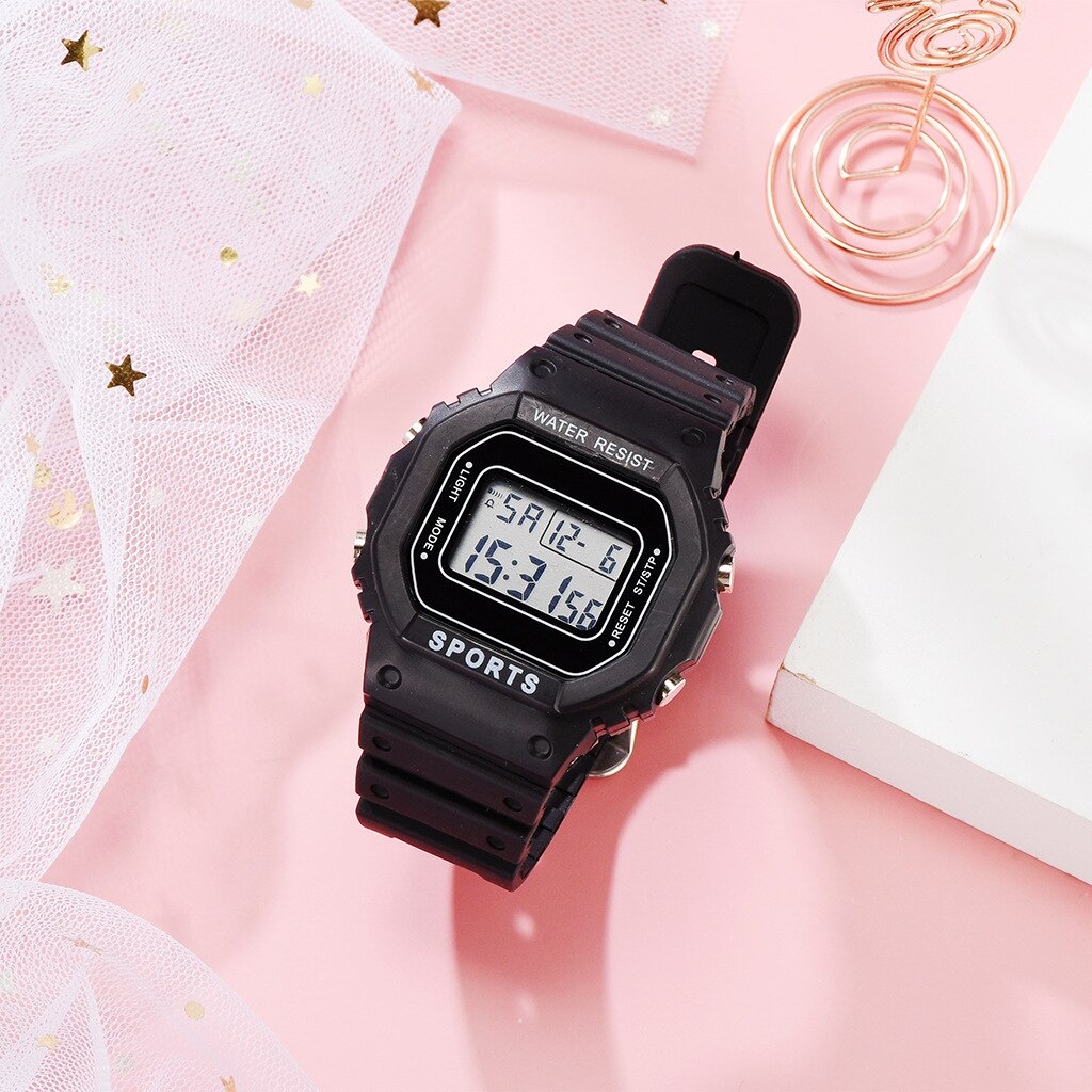 Koreaanse Candy Kleur Vrouwen Horloge Stijl Elektronische Dameshorloge Ins Waterdichte Sport Digitale Horloge Vrouwelijke Klok Relogio Feminino: Black