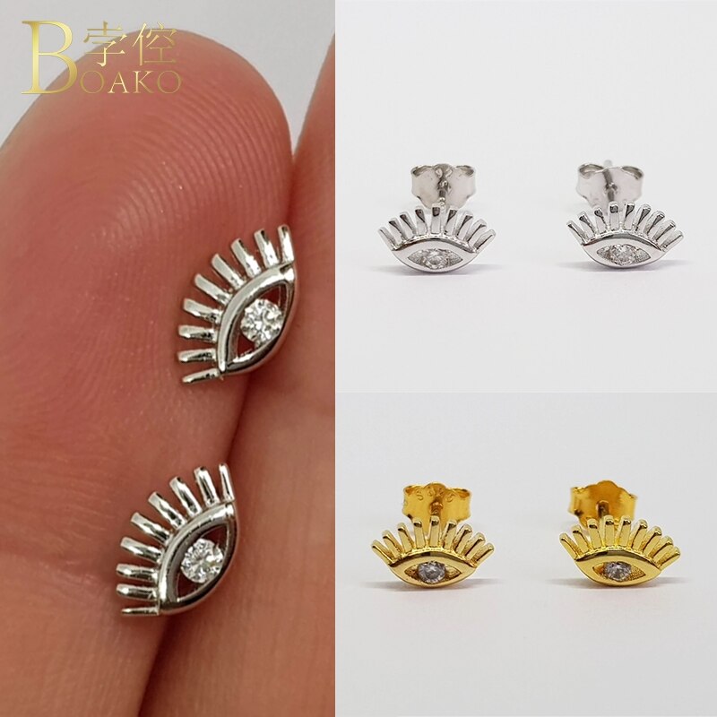 925 brincos de prata esterlina para mulheres brincos de olho do mal de ouro menina cartilagem orelha osso piercing brincos feminino zircon aretes