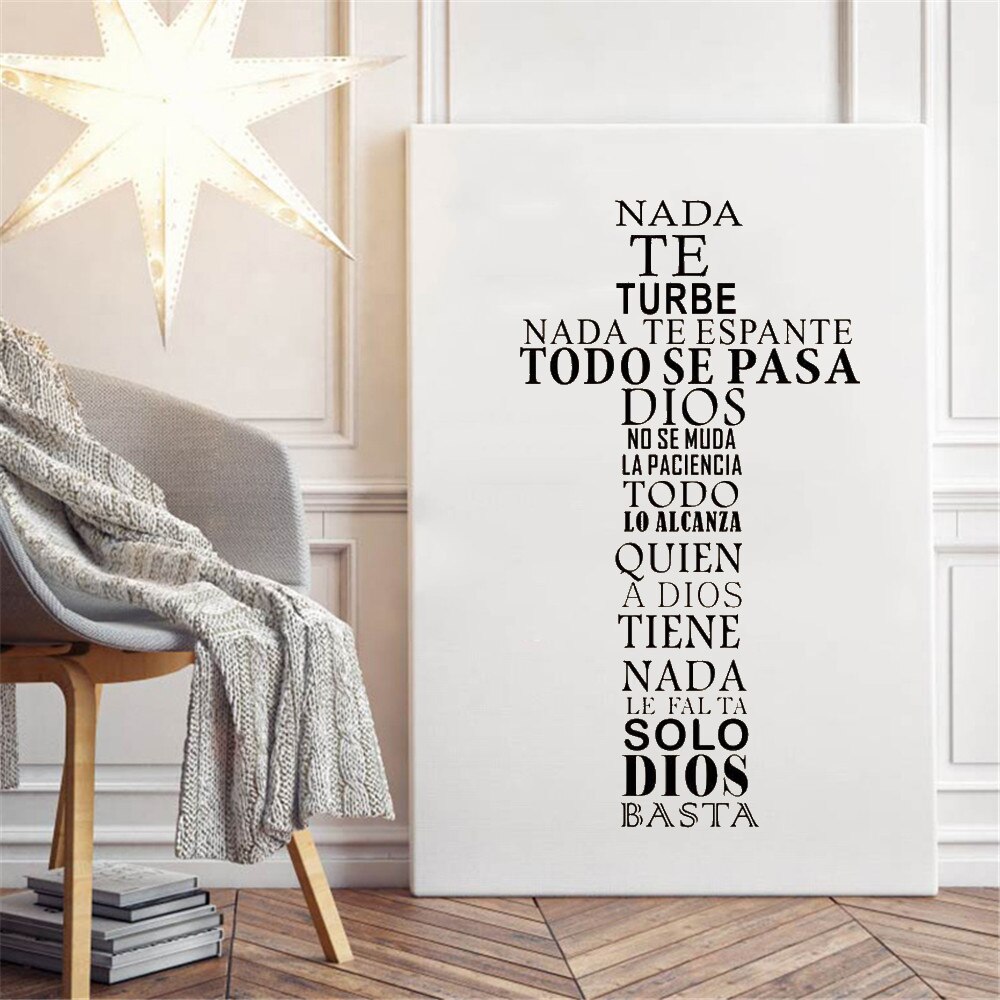 Hiszpańska naklejka ścienna z cytatem Christian Cross naklejka Art religijna plakat dla domu salon kościół Vinyl RU4057: 622 Black / 42X77CM