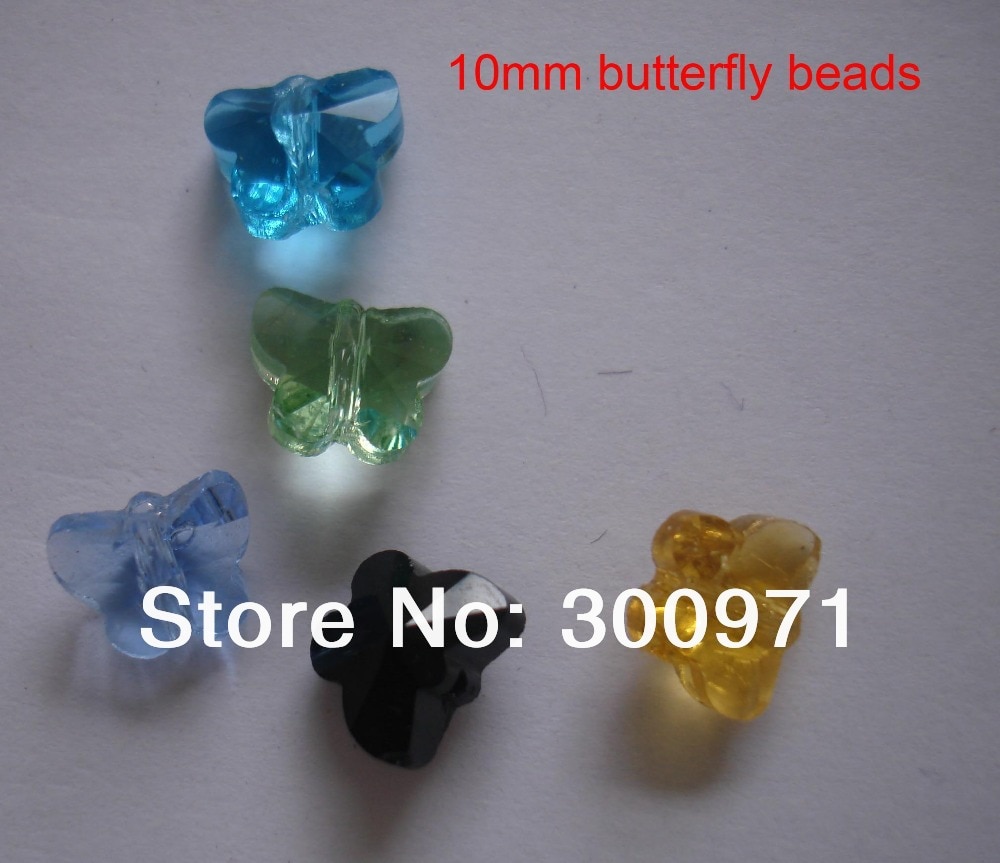 200 stks/partij 10mm crystal glas vlinder bloem kralen met middelste gat, 10 kleuren gemengd,