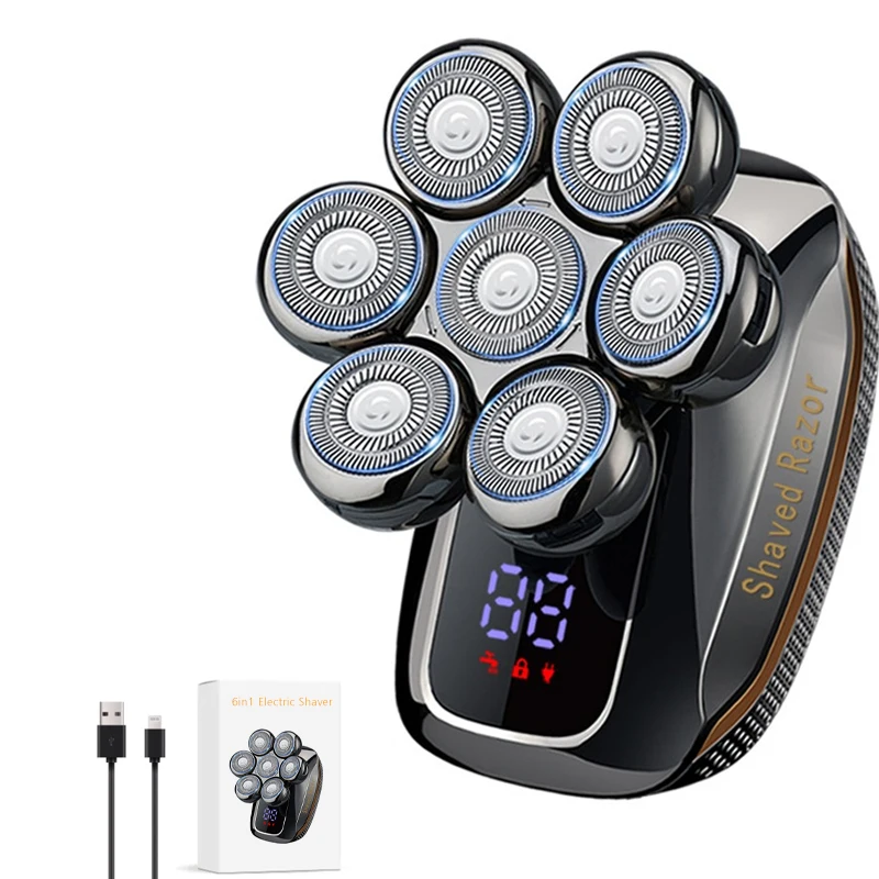 Afeitadoras de cabeza para hombres calvos, maquinilla de afeitar eléctrica rotativa, Afeitadora inalámbrica para hombres, maquinillas de afeitar eléctricas multifuncionales para hombres calvos, impermeables: Rojo