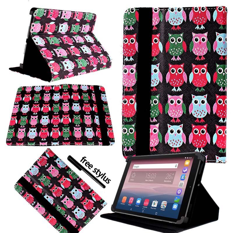 KK&LL For Alcatel OneTouch Pixi 3 10 inch - Leather Tablet Stand Folio Cover Case + Free stylus: Black Owls