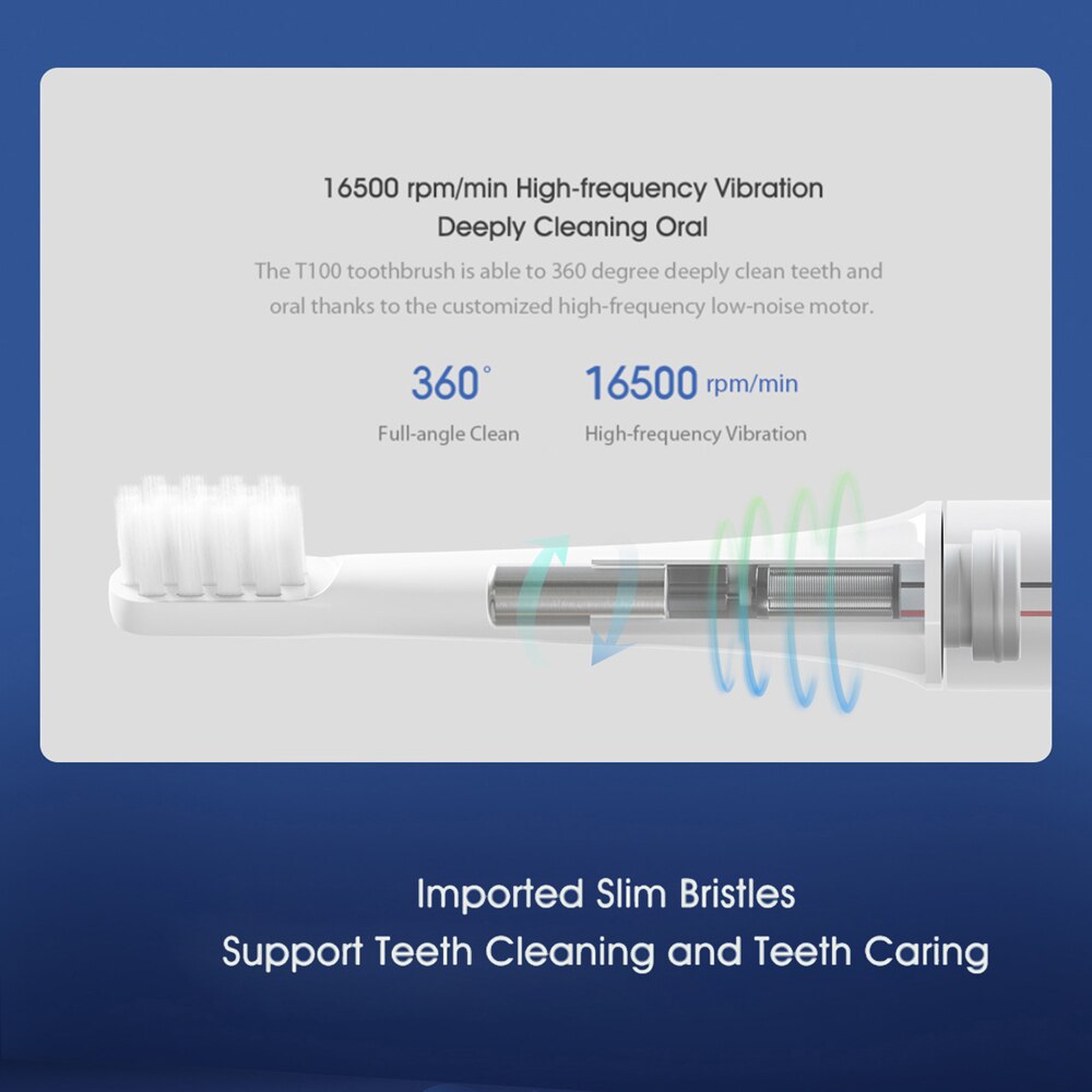 Mijia Ultrasonic Sonic Automatic Toothbrush T100 USB Rechargeable IPX7 Waterproof Electric Toothbrush