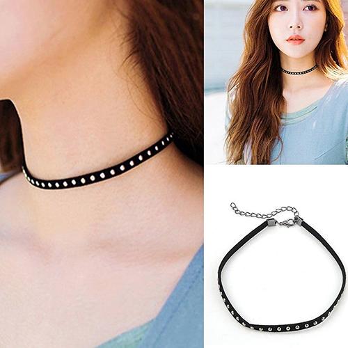 Vintage klinknagel punk ketting choker zwarte gevlokte stoffen ketting voor dames