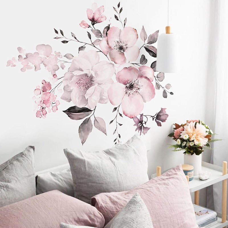 Pink flower water color Wall stickers, room decora... – Grandado