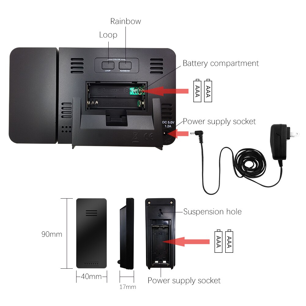 Projection Alarm Clock Projector Clock, Protmex PT3531B Alarm Clock Ceiling Projection Indoor/Outdoor Thermometer Clock