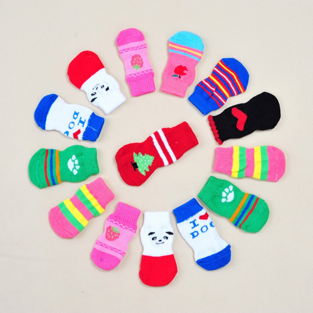2 Pair Anti-Slip Knit Small Dog Socks Cute Cartton Letter Printed Puppy Dog Cat Socks Cotton Warm Pet Dog Socks