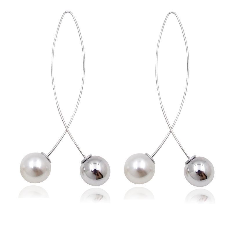 Cross Imitatie Parel Oorbellen Lange Eenvoudige Mode Oorbellen Vrouwen Bruiloft Sieraden Boucles Oreilles Pour Les Femmes: Silver