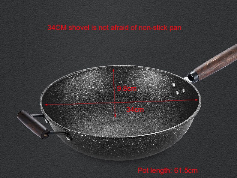 Maifan Stone Non-stick Platte Bodem Wok Diepe Diepe Koekenpan 32cm34cm Gas Fornuis Universele Kookgerei: Dia 34cm