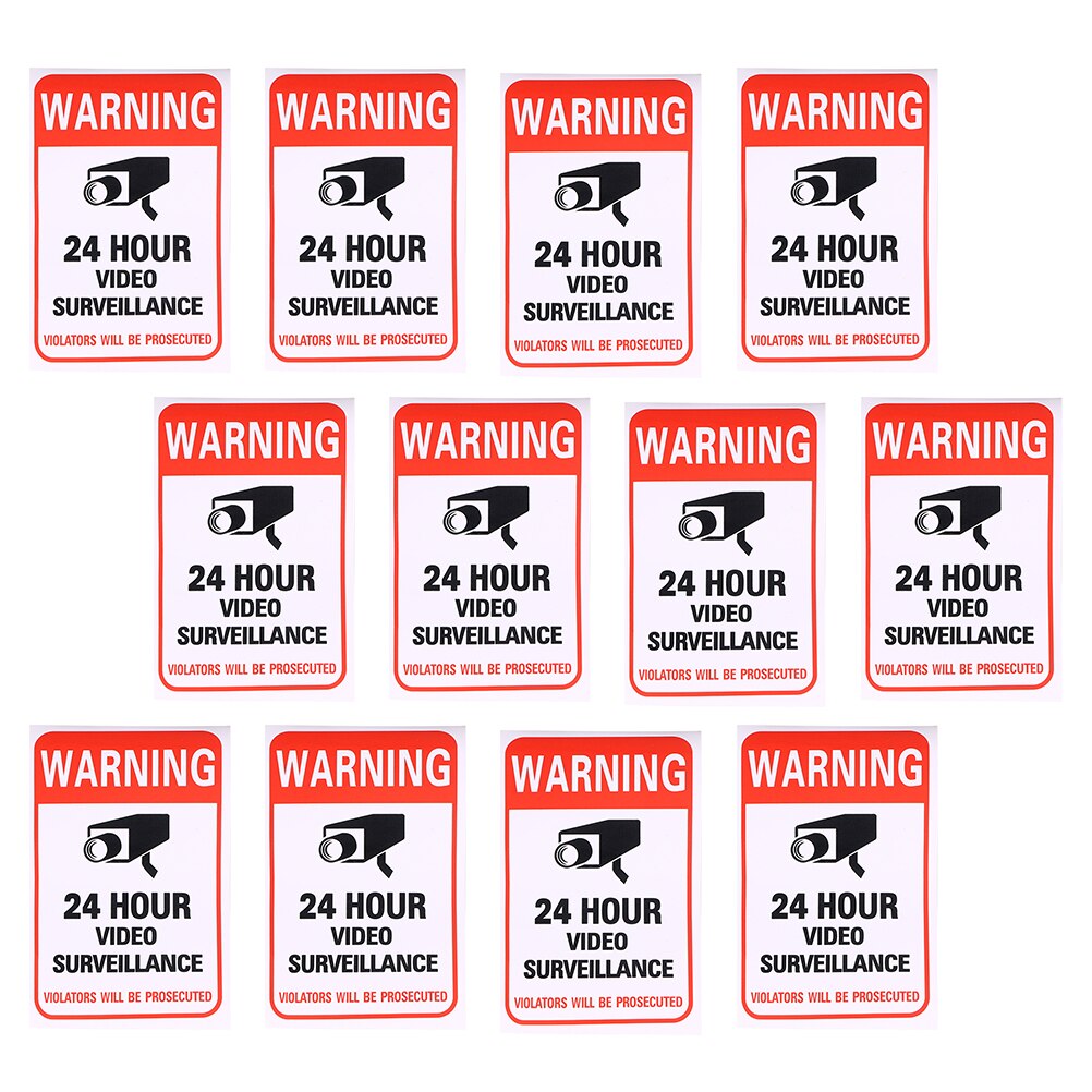 20pcs Video Surveillance Warning Sticker Adhesive 24-hour Video Surveillance Signs
