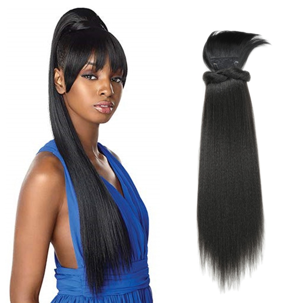 24Inch Kinky Straight Paardenstaart Met Pony Synthetische Clip In Hair Extension Afro Trekkoord Paardenstaart Afro-amerikaanse Voor Vrouwen