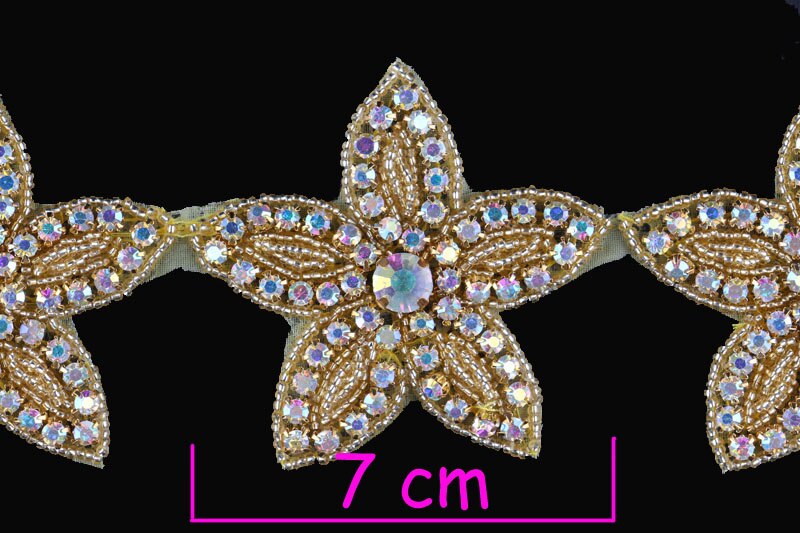 1 Yard Naaien op Gouden Ster Vorm Kralen Strass Applique Trim Fix Crystal Ketting Trimmen Voor Meisje Trouwjurk decoratie