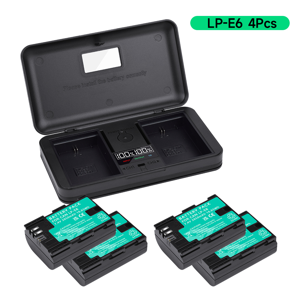 2850mAh LP-E6 LP E6 LPE6 E6N Bateria + caixa de armazenamento Carregador Para Canon EOS 5DS R 5D Mark II III 5D 6D 7D 70D 80D EOS 60D Câmeras: Outros
