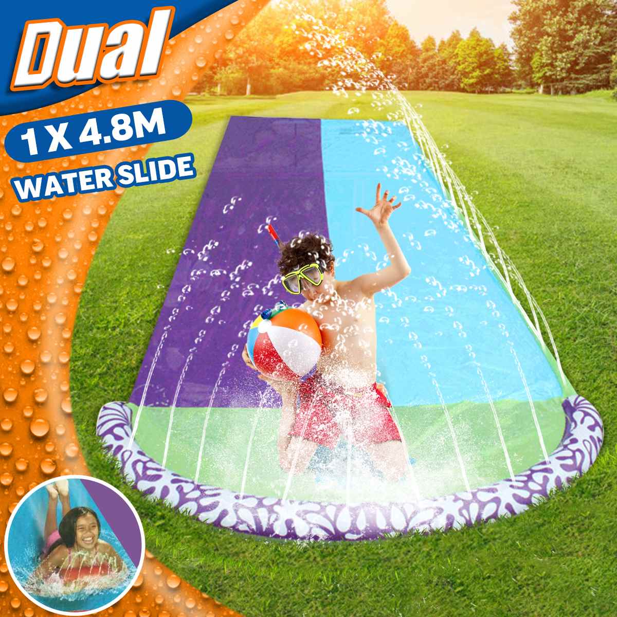 Inflatable Surf N Water Slide Fun Lawn Slip and Slide Waterslides Pools For Kids Summer Outdoor Children's Slide Double Surfboad