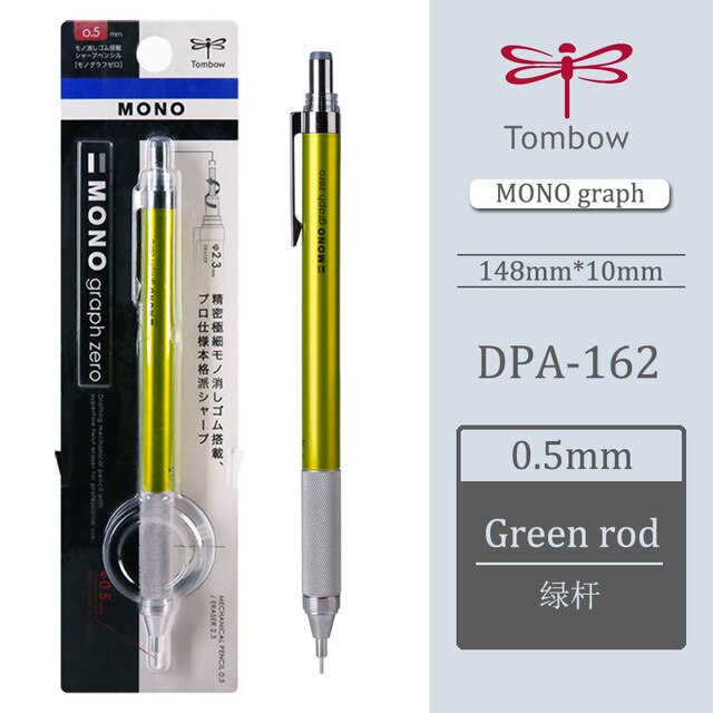 Tombow-lápiz de libélula de Japón, accesorio de agarre de metal, bajo centro de gravedad, automático, DPA-162, lápiz móvil, 0,3/0,5mm: green 0.5mm