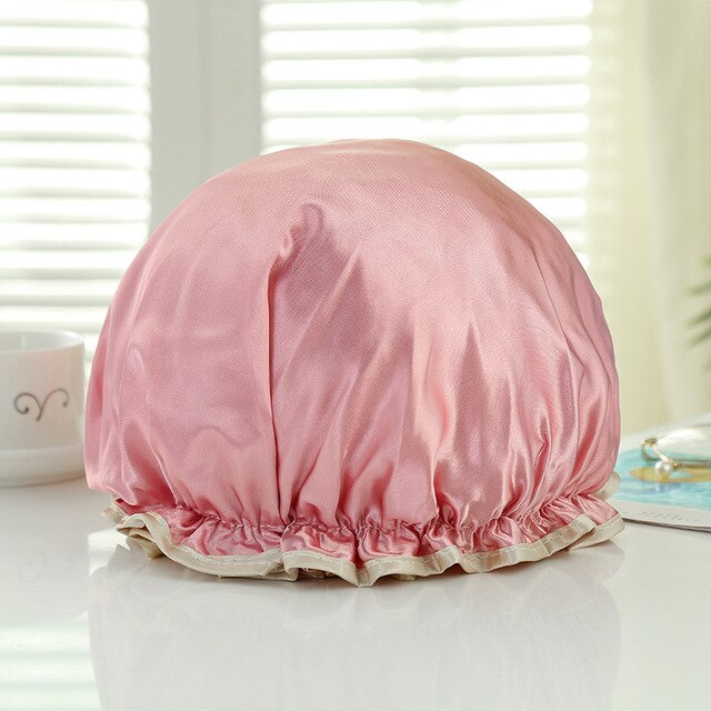Waterdichte Douche Cap Dubbele Lagen Bad Cap Met Verstelbare Elastische Band, stijlvolle Douche Cap Voor Vrouwen Lange Dikke Haar: Pink