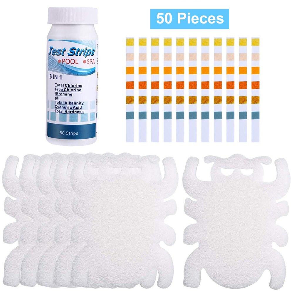 10Pcs Swimming Pool White Floating Spa Sponge Spider Oil Absorbing Float Sponge Tub Skimmer Scum Absorber with 50 Test Paper