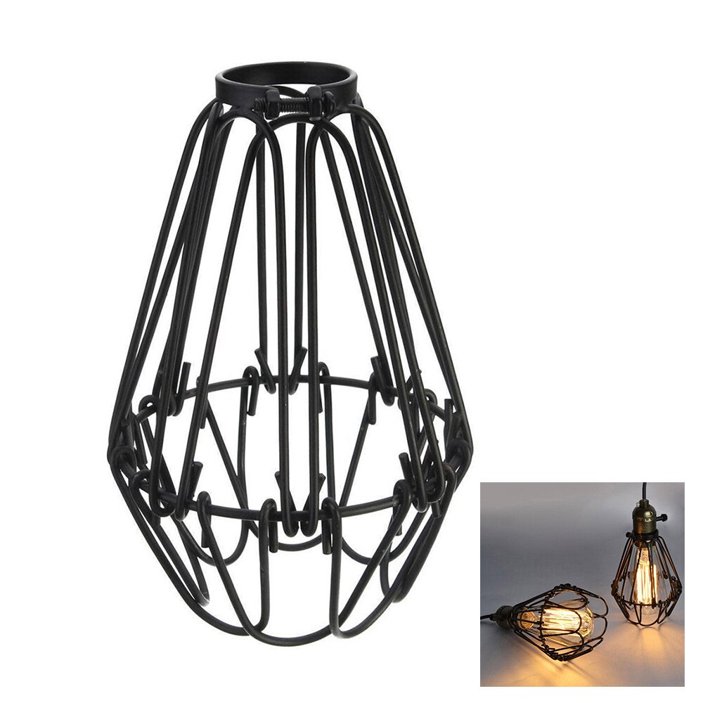 Vintage pendel pære  e27 hængende lamper retro metal lampeskærm moderne bur køkken industriel indendørs belysning 2 farver: Sort