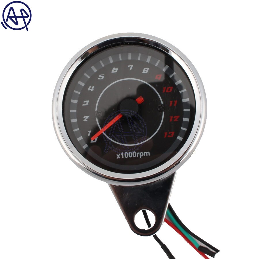 Universal Motorcycle Tachometer Gauge Motorbike Backlight LED 12V Tachometer Speedometer Tacho Gauge Chrome/Black: Silver