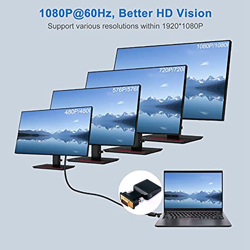 HDMI-Compatible Female To VGA Male Converter With Audio Cable+Power Cable Support 1080P Signal Output VGA HD Adapter