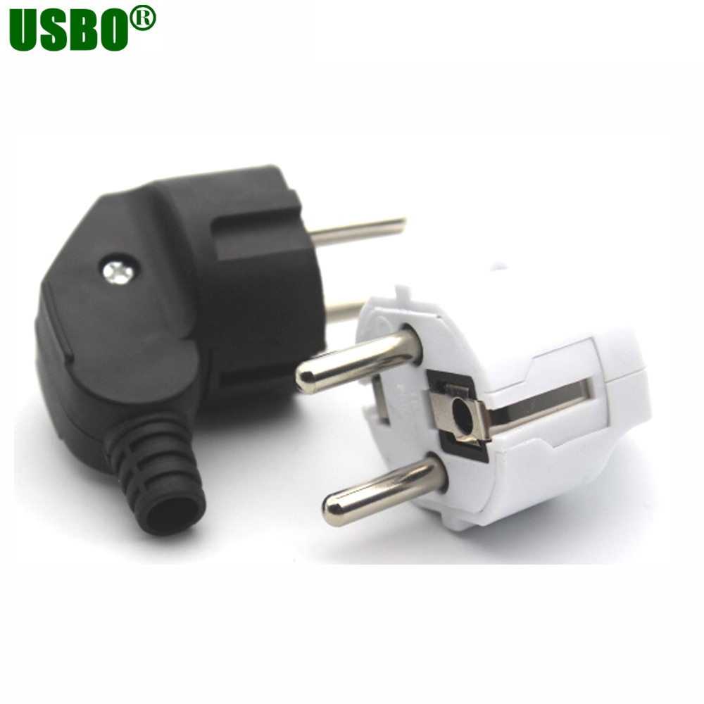 Black white 90 degree elbow connector 250v 10a 16a french Russia Korea Germany Thailand power cord wired cable plug