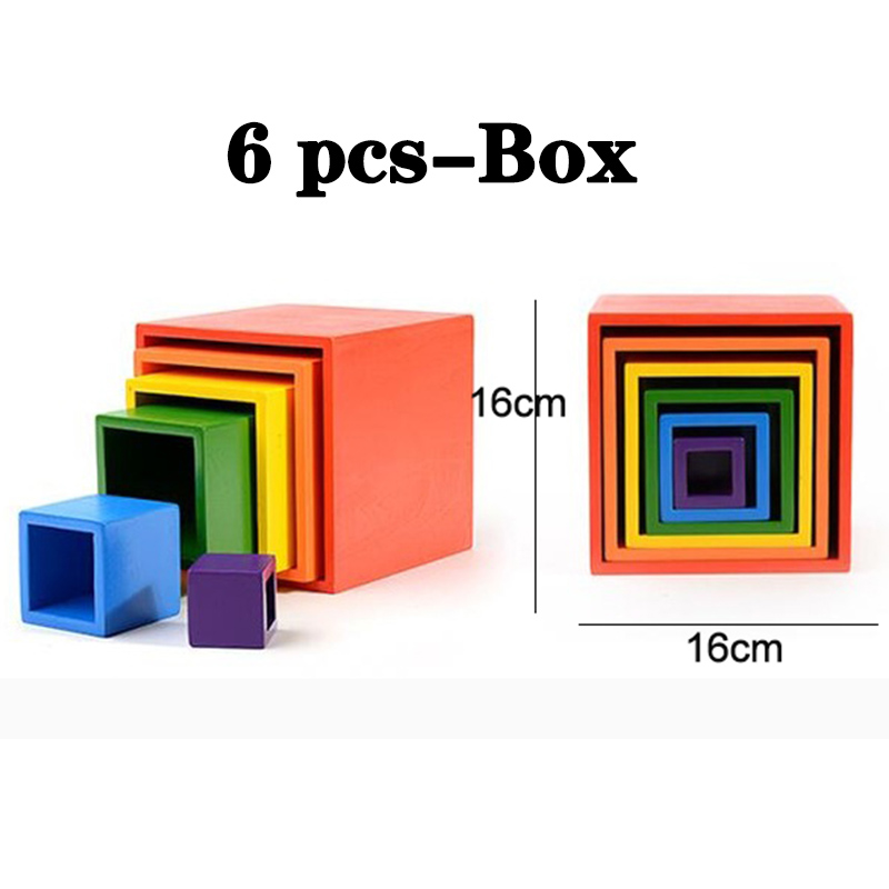 Baby Toys 12Pcs Rainbow Blocks Kids Large Rainbow Building Blocks Wooden Toys for kids Montessori Educational Toy: 6 pcs-Box