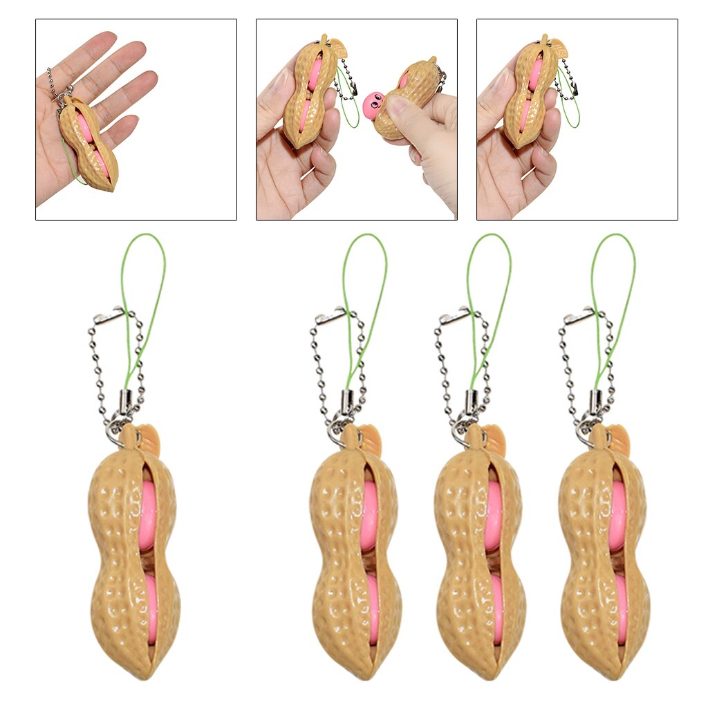 1PC/3 PCS Squeeze Toys Set, Peanut Keychain Squeeze Bean Stress Relief Fun Toys