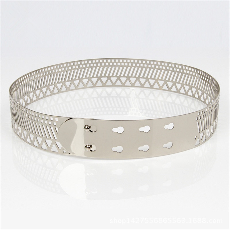 Metal Mirror Waist Belt 4 cm Width Women hollow Metallic Celebrity Gold silver Wide Band For Women Belts BL23