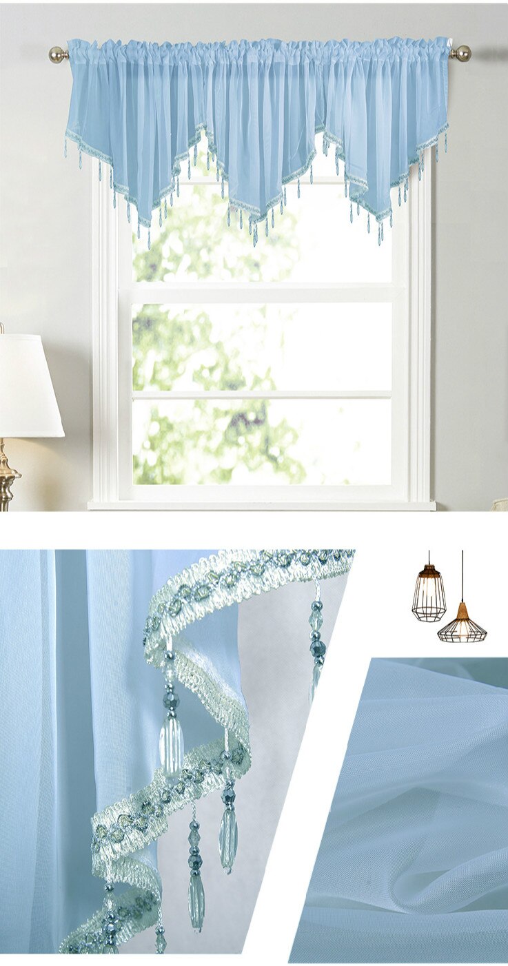 Pendant Triangular Valance Short Window Curtain Bedroom Kitchen Solid Blue Green Pink Yellow Purple White Window Valance