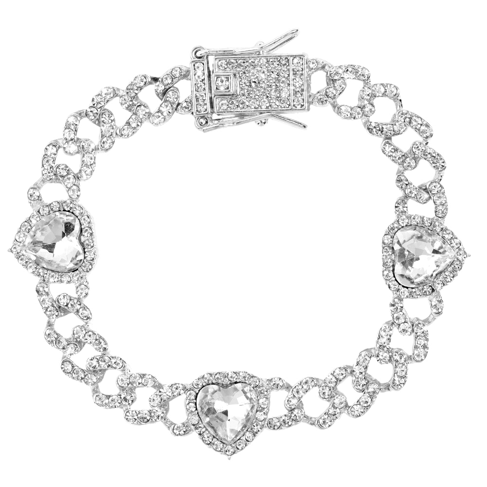 Crystal Heart Cuban Link Ketting Armband Voor Vrouwen Full Strass Hiphop Luxe Bling Chunky Armband Bruiloft Sieraden Cadeau: Goud-kleur