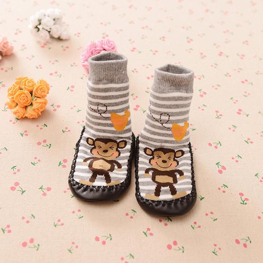 All season use Cartoon monkey Kids Toddler Baby Anti-slip Sock Shoes Boots Slipper Socks botas de bebes # factory supply