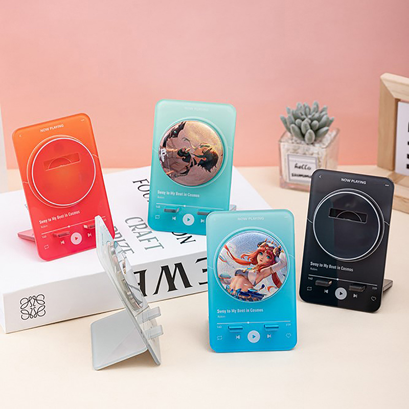 1Pc Color Music Player Acrylic Round Metal Badge Rotate Display Stand Manga Game Fans Souvenir Baji Guzi Holder Desktp Ornament