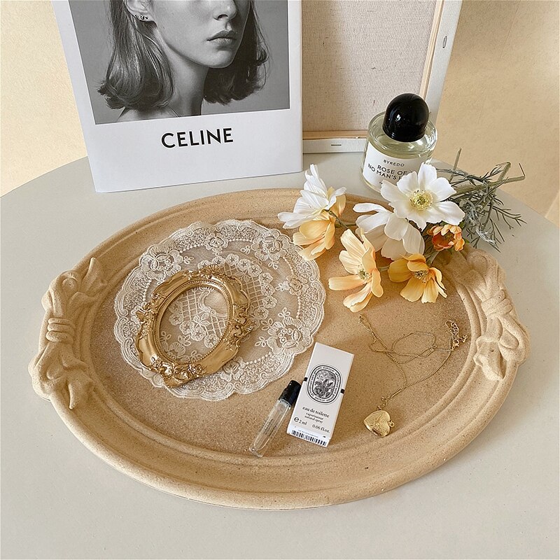 Retro Wooden Storage Tray Carved Shell Trays Earring Pendant Jewelry Plates Holder Snack Bread Candy Storage Organizer