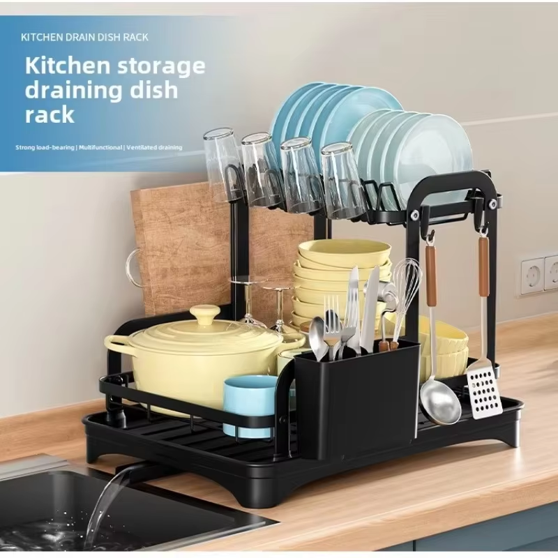 Dish storage rack drain bowl rack kitchen bowl rack storage rack double-layer drain bowl rack chopstick knife fork storage rack
