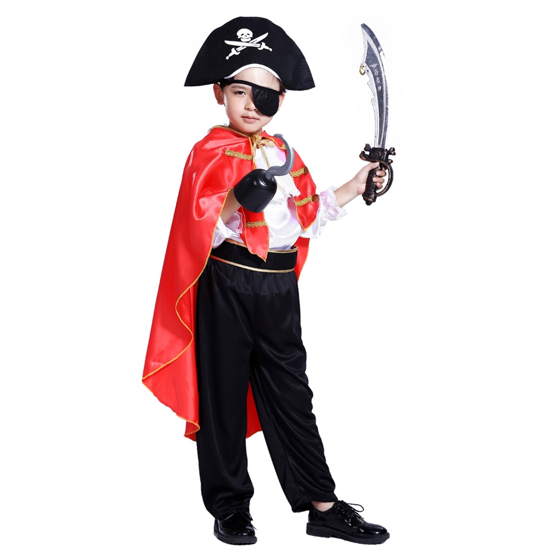 Kid's Party Halloween Pirate Cosplay Suit Captain Jack Costume Set for 4-6 Years Old - M L XL Size