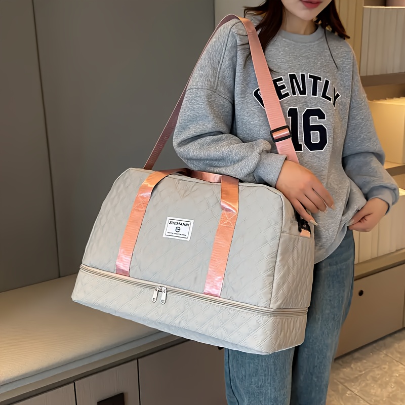 Sac de sport de luxe, sac à main de grande capacité, initié et sac fourre-tout à bandoulière avec séparation de support sec, poches latérales pour touristes, voyage, salle de sport: GRIS