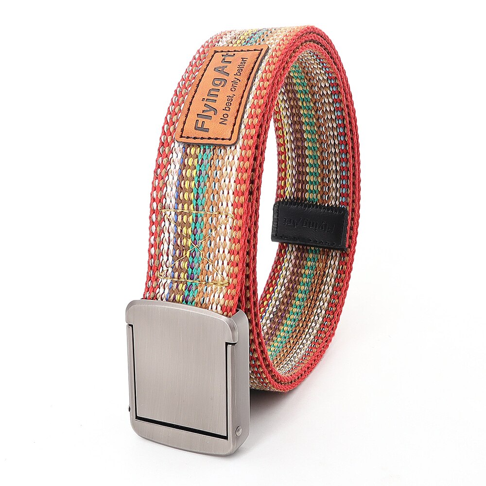 Ceinture ethnique rayée de pour hommes et femmes, en alliage résistant à l&#39;usure, boucle à dégagement rapide, queue en cuir décontractée