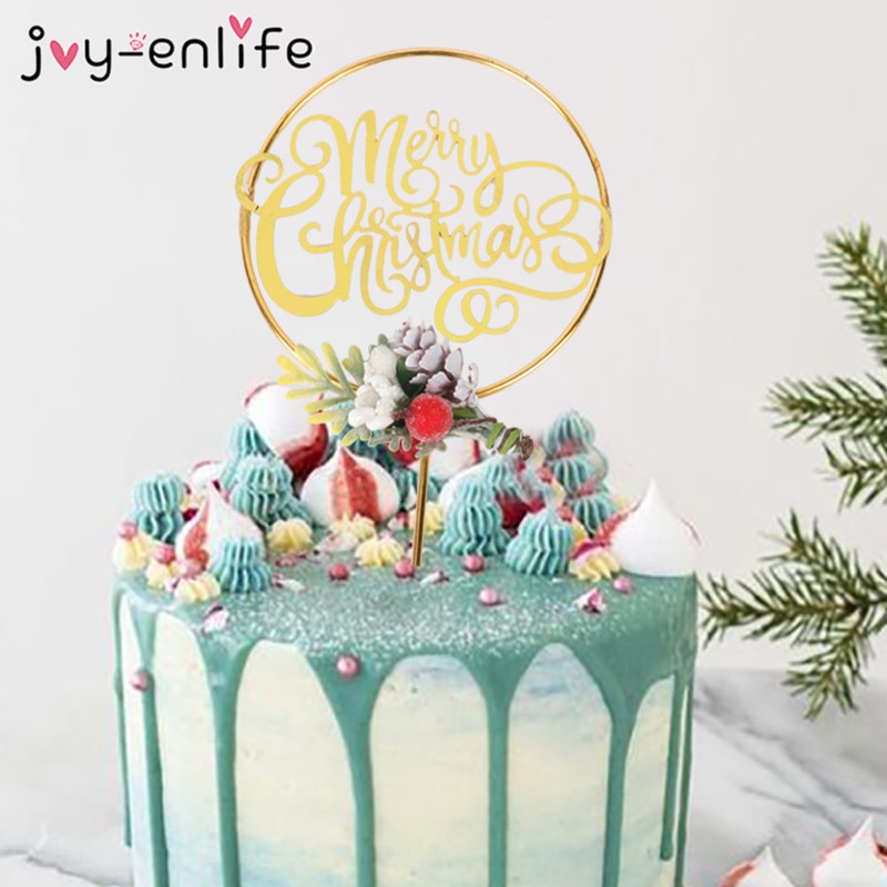 Merry Christmas Acrylic Cake Topper Xmas Floral Cupcake Toppers Christmas Home Cake Decoration Year Baking decor kerst noel
