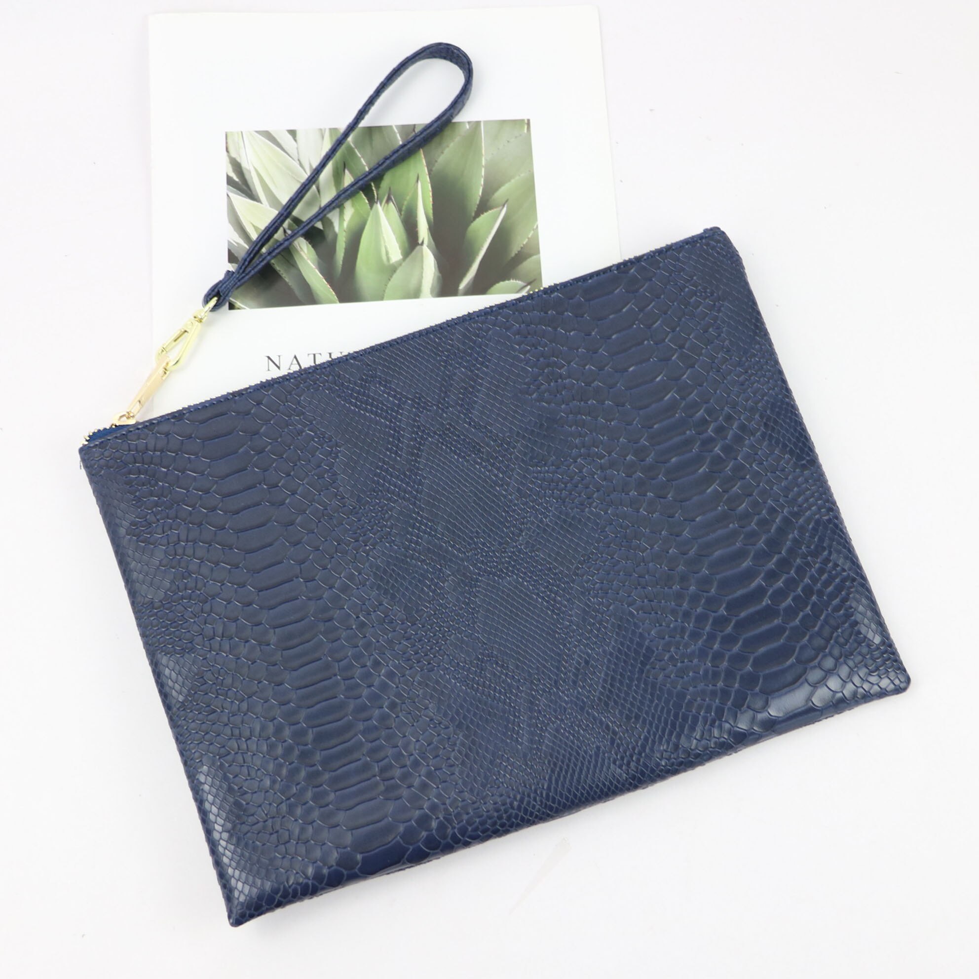 Mode Monogram Letters Snake Patroon Clutch Bag PU Python Vrouwen Clutch Pouch Mode Student Laptop Tas: Navy / 36.5X25 CM