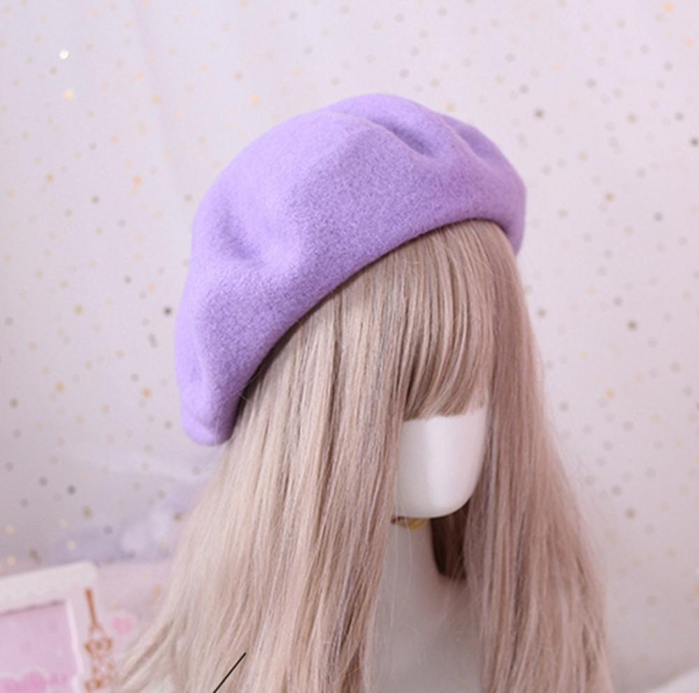 Solid Color Wool Beret for Women Girls Winter Autumn Beanit Hat: Lavender