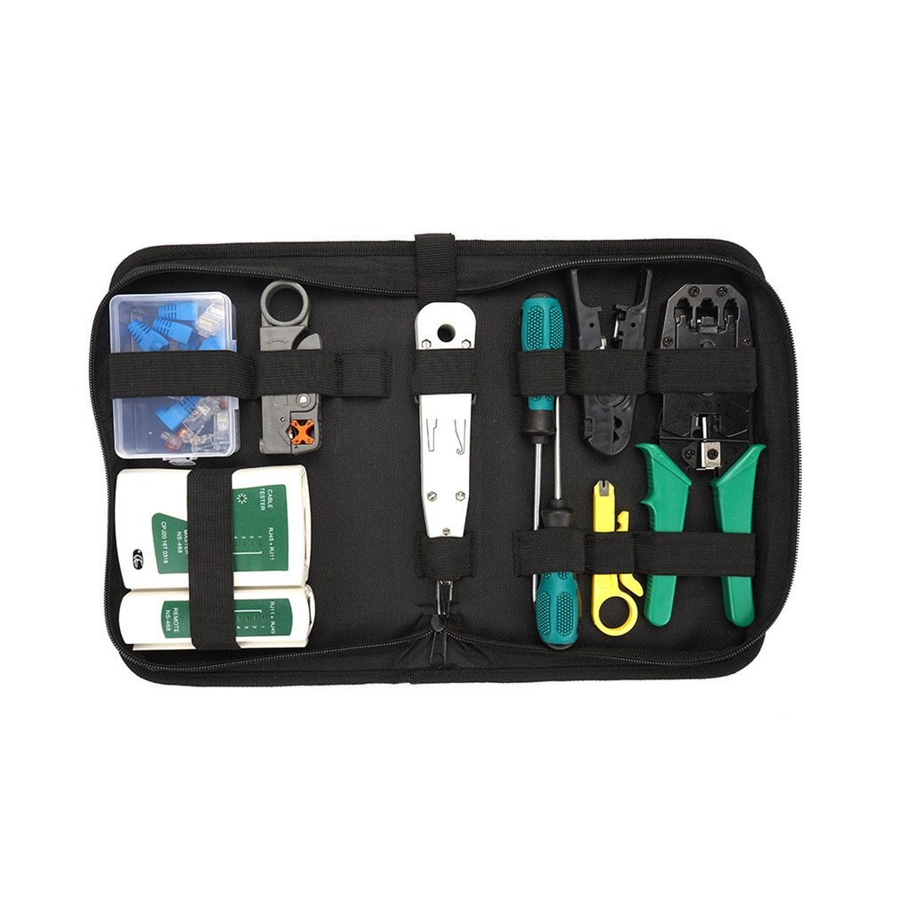 14 pcs/set Portable LAN Network Repair Tool Kit Utp Cable Tester & Plier Crimper Network Cable Clamp Stripping Crimping Pliers