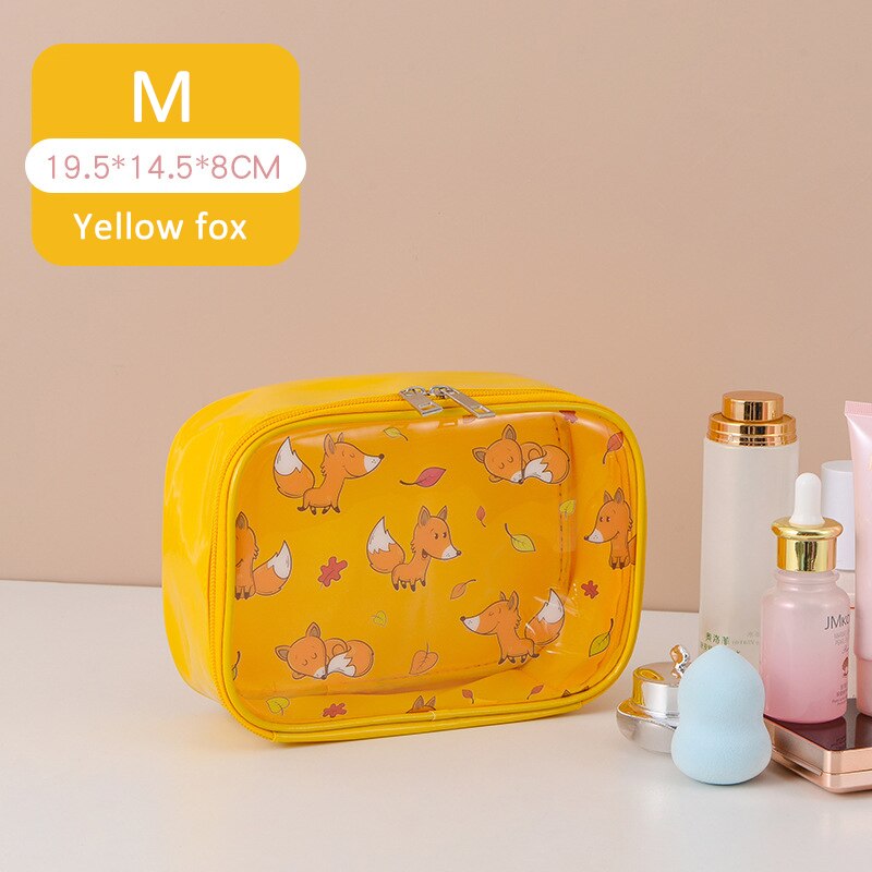 Q grote capaciteit draagbare voor vrouwen cosmetische tassen pvc doorschijnend bedrukt s/m/l/set waterdichte multifunctionele meisjes toilettassen: Geel m