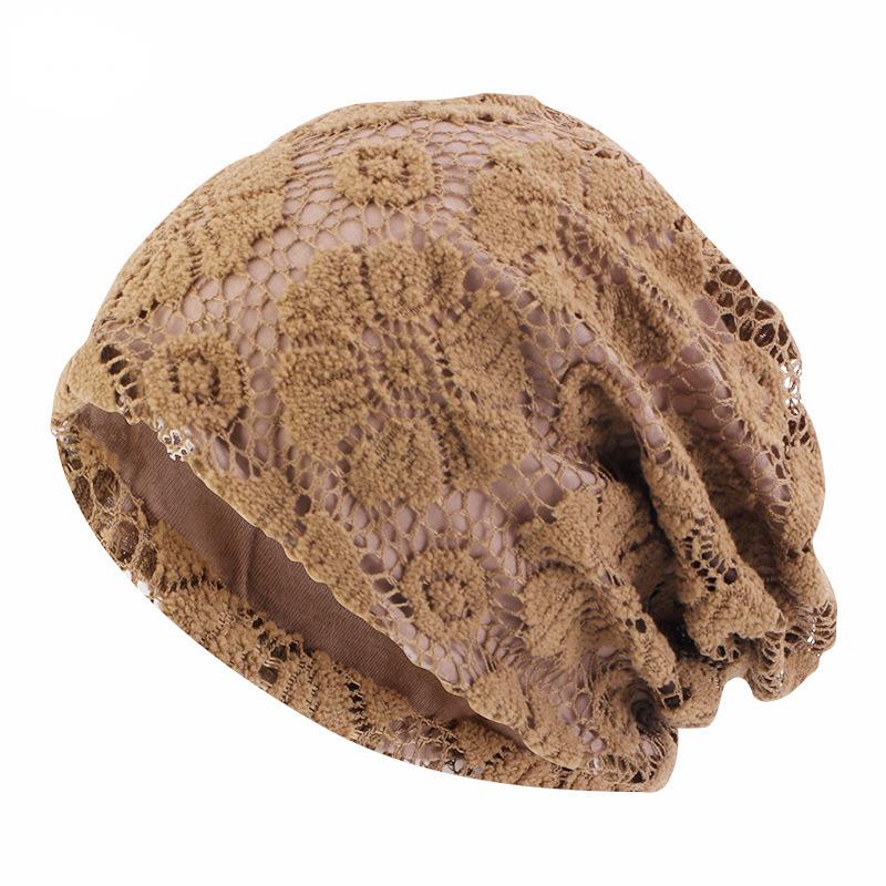 Bonnets doubles couches avec motif de tissage à crochet fin, bonnet à tête ronde, printemps et automne: Kaki