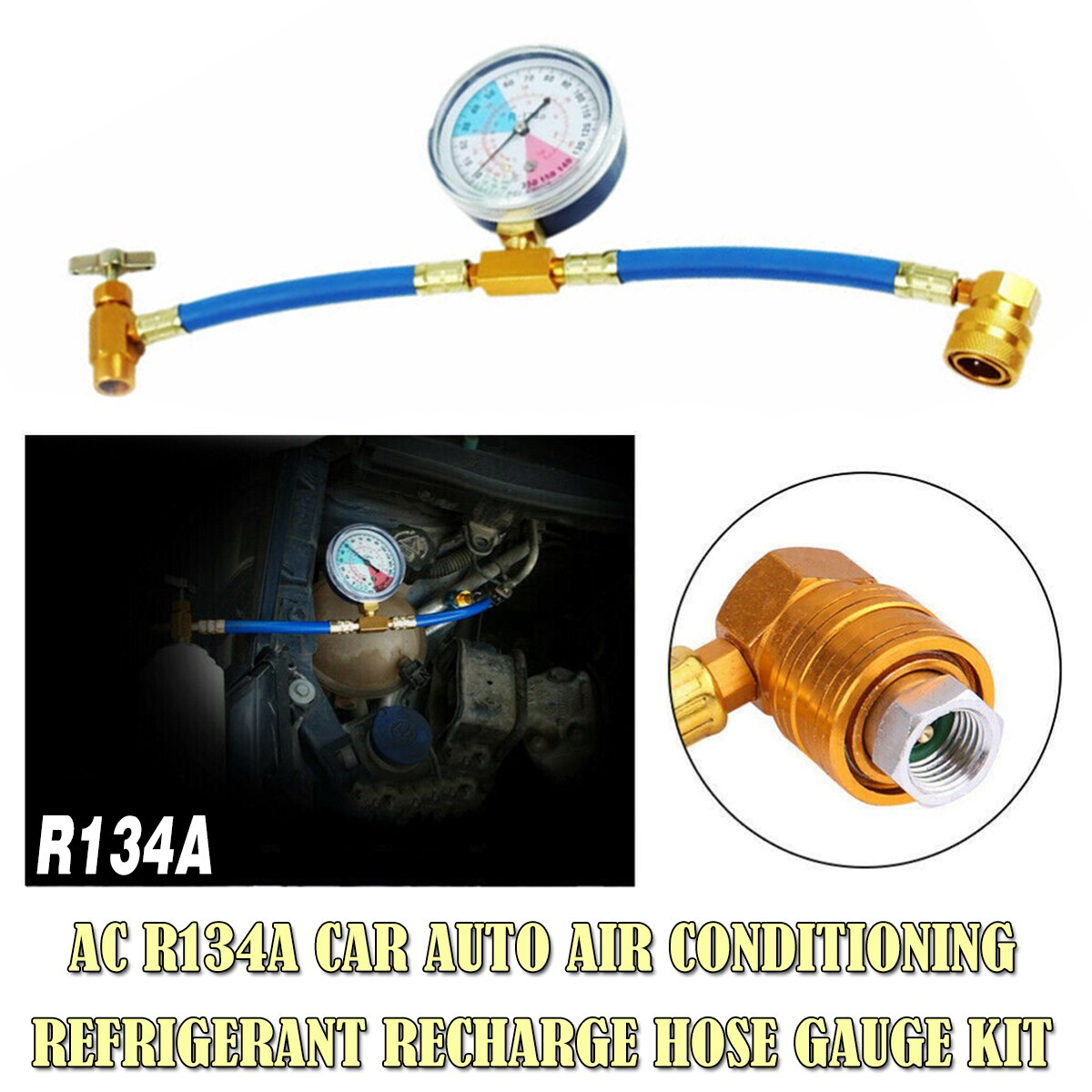 R134A Car Air Conditioning Hose Car Air Conditioning Refrigerant Recharge Measuring Kit Hose Gauge